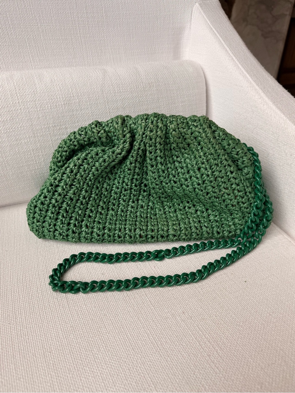 Maria La Rosa Mini Crochet Solid Clutch Bag in Forest Freen